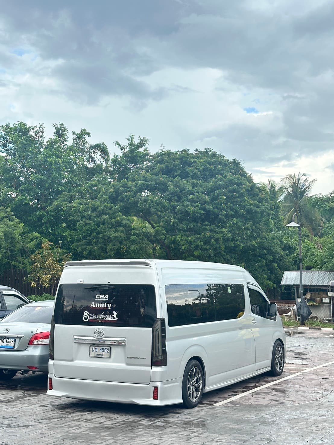 Rear view of a mongkonridemate passenger van