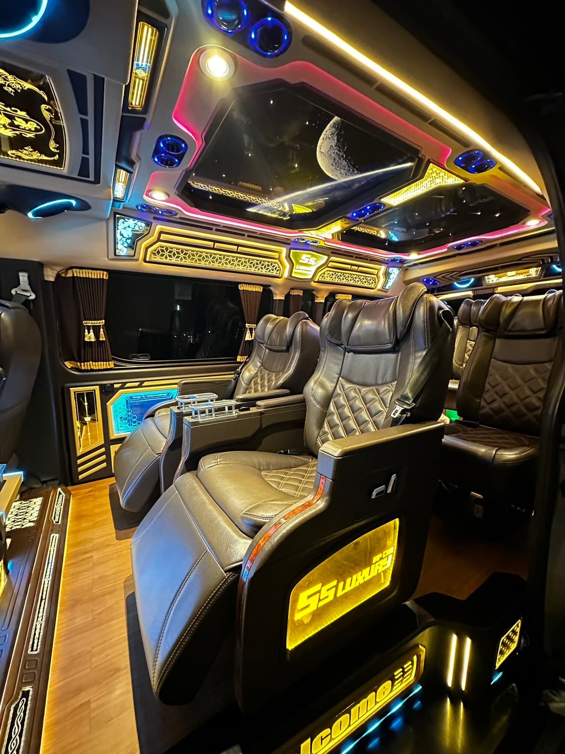 Side view of the VIP van interior